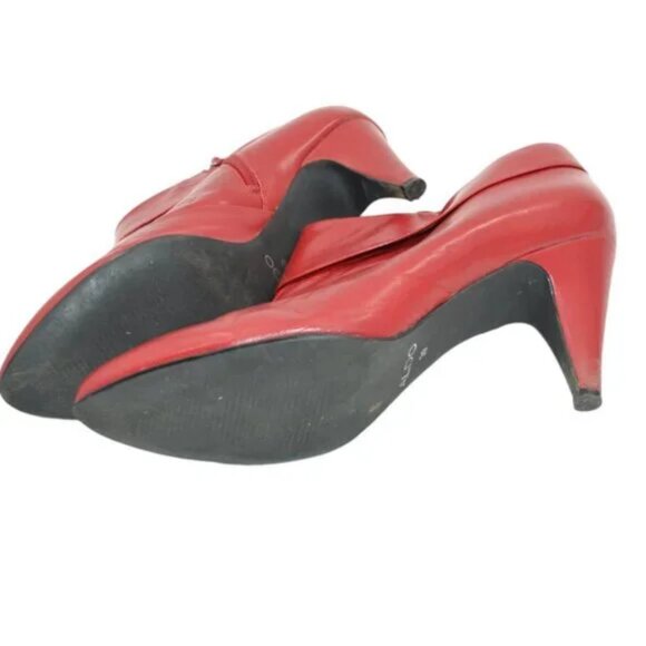 Aldo Fire Red Leather Classic Cone Heels Low Ankle Booties Shooties 39 8.5 - Picture 6 of 9